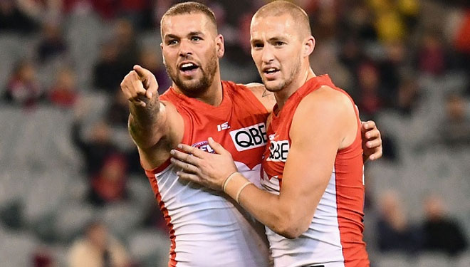 Sam Reid and Lance Franklin from the Sydney Swans